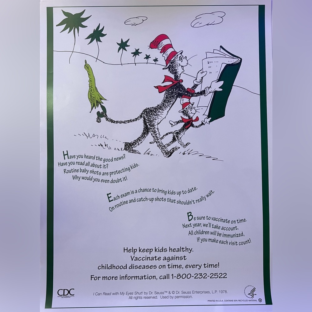 Dr Seuss HHS CDC Vaccination Immunization Campaign Poster, Limited Edition